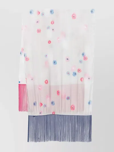 Emporio Armani Fringe Detail Lightweight Fabric Scarf In White