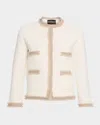 Emporio Armani Ottoman Stitch Knit Jacket With Fringe Hems In White