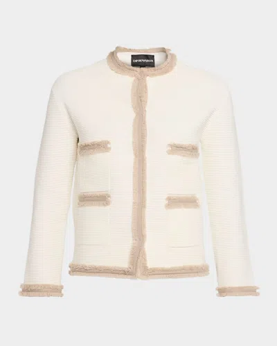 EMPORIO ARMANI FRINGE-TRIM OTTOMAN RIBBED BLAZER