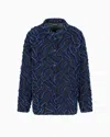 Emporio Armani Fringed Embossed-motif Jacquard Denim Shirt Jacket In Blue