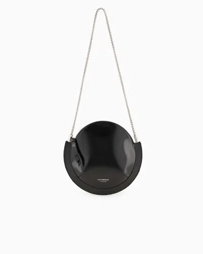Emporio Armani Fringed Leather Round Shoulder Bag In Black