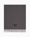 Emporio Armani Fringed Scarf With Eagle Print In Light Grey