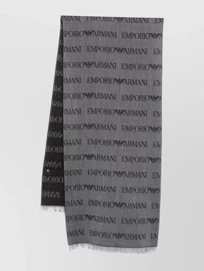 EMPORIO ARMANI FRINGED WOOL BLEND RECTANGULAR SCARF