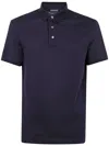 Emporio Armani Collared Polo Shirt In Textured Fabric In Blue