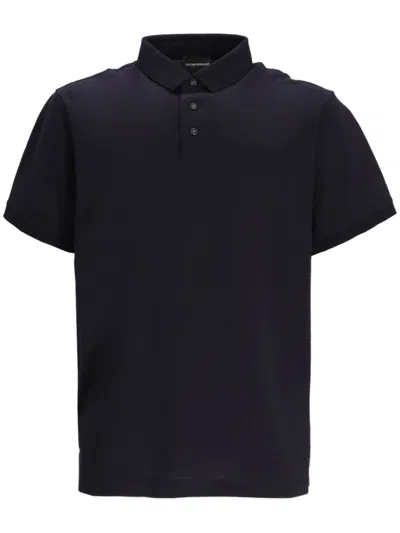 Emporio Armani Cotton Jersey Diamond Jacquard Regular Fit Polo Shirt In Fancy Blue