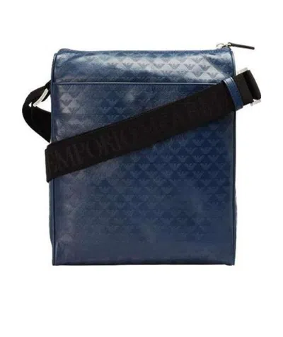Emporio Armani Full Logo Printing Diagonal Cross Package In Blue