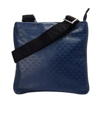 Emporio Armani Full Logo Printing Diagonal Cross Package In Blue