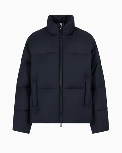 Emporio Armani High Collar Quilted Design Side Pockets In Blunavy