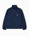 Emporio Armani Full-zip Down Jacket In Chevron Quilted Ripstop Nylon In Blue