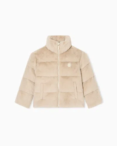 Emporio Armani Kids' Full-zip Jacket In Faux-fur Fabric In Neutral