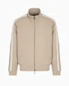 Emporio Armani Full-zip Sweatshirt In Jersey With Logo Bands In Beige