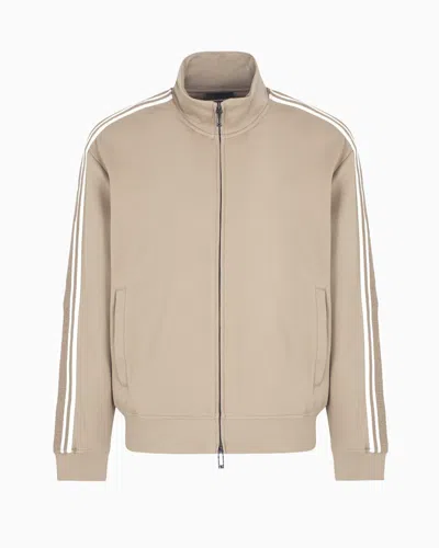 Emporio Armani Full-zip Sweatshirt In Jersey With Logo Bands In Beige