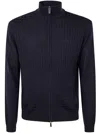 Emporio Armani Grid-pattern Zip-up Cardigan In Blue