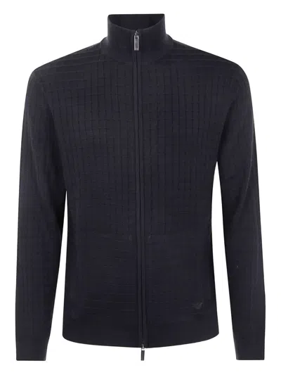 Emporio Armani Full Zip Turtle Neck Sweater In Black