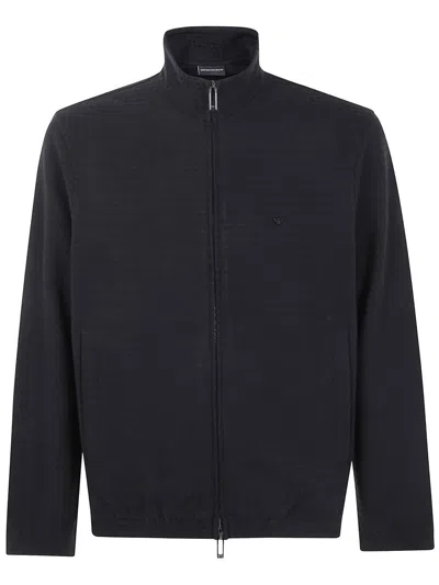 Emporio Armani Full Zip Turtle Neck Sweatshirt Clothing In Blue