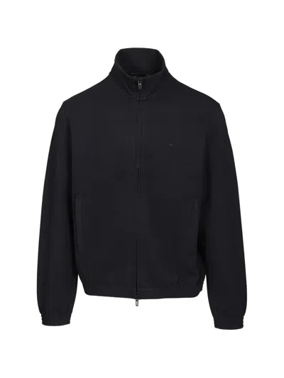 Emporio Armani Full-zip Textured Sweater In Blue