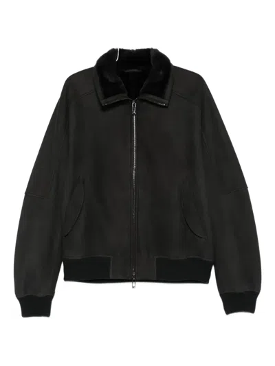 Emporio Armani Fur-collar Zip-front Jacket In Black