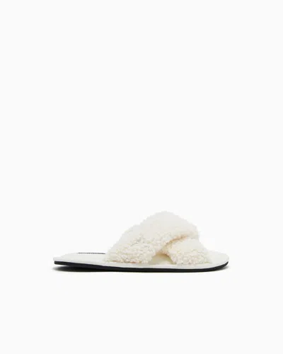 Emporio Armani Furry Slippers In White