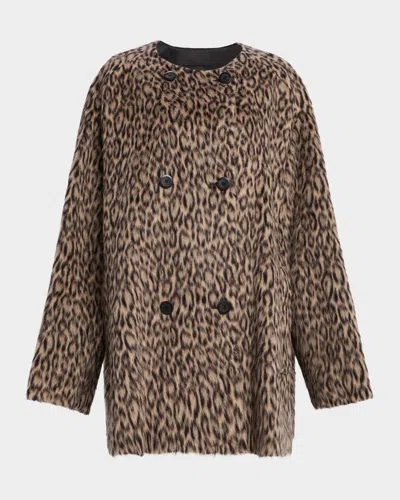 Emporio Armani Fuzzy Leopard-print Peacoat In Multi