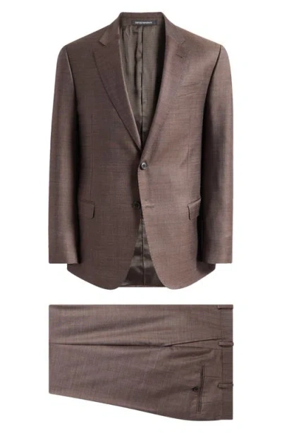 Emporio Armani G-line Dark Brown Mélange Wool Suit In Solid Dark Brown