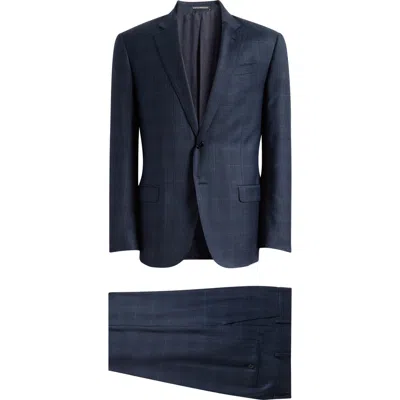 Emporio Armani G-line Dark Teal Plaid Wool Suit In Blue
