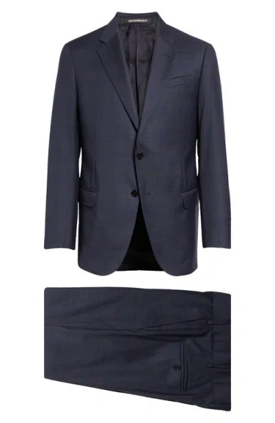 Emporio Armani G-line Navy Shadow Check Wool Suit In Blue