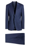Emporio Armani G-line Peak Lapel Navy Wool Herringbone Suit In Blue