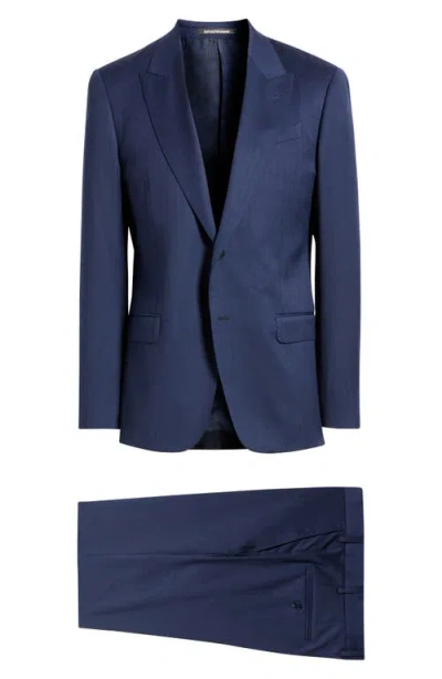 EMPORIO ARMANI EMPORIO ARMANI G-LINE PEAK LAPEL NAVY WOOL HERRINGBONE SUIT