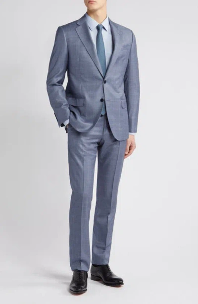 Emporio Armani G-line Plaid Virgin Wool Suit In Solid Medium Blue