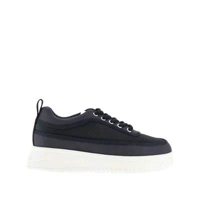 Emporio Armani Gabardine And Mesh Sneakers In Blue