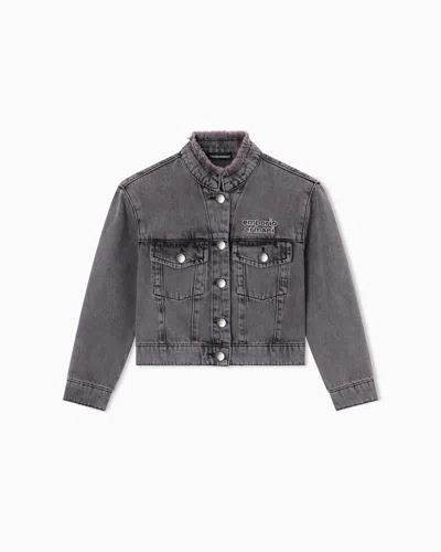 Emporio Armani Kids' Garment-dyed Denim Jacket With Logo Embroidery