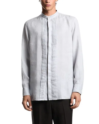 Emporio Armani Garment Dyed Linen Guru Collar Regular Fit Button Down Shirt In Gray