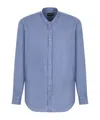 Emporio Armani Herringbone Cotton Button-up Shirt In Blue