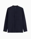 Emporio Armani Garment-dyed Linen Shirt With Guru Collar And Pleated Detail