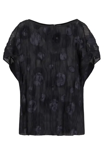 Emporio Armani Gathered Jacquard Blouse In Blue