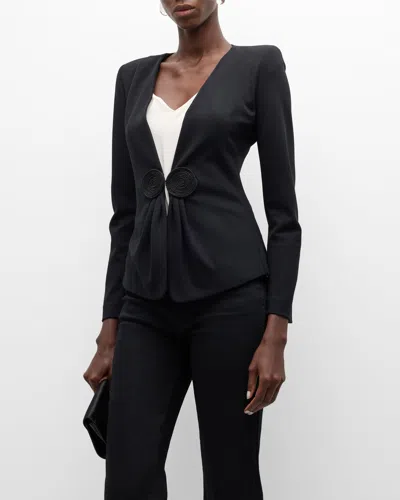 Emporio Armani Gathered Rope-embellished Milano Jersey Jacket In Solid Black