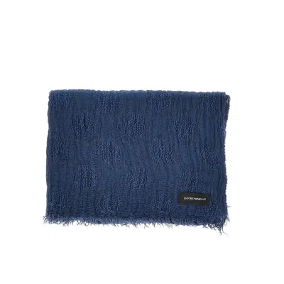Emporio Armani Gauzed Linen-blend Stole With Pois Effect In Blue