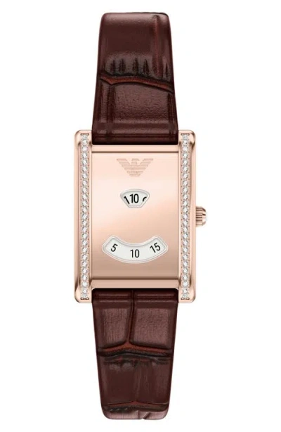Emporio Armani Genni Embossed Leather Strap Tank Watch, 22mm X 32mm In Brown