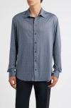 Emporio Armani Geo Print Stretch Button-up Shirt In Blue
