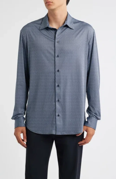 Emporio Armani Geo Print Stretch Button-up Shirt In Blue