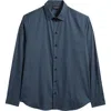 Emporio Armani Geo Print Stretch Cotton Poplin Button-up Shirt In Solid Black