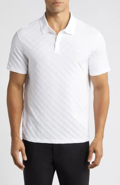 Emporio Armani Geo Textured Polo In Solid White