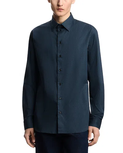 Emporio Armani Men's Stretch Poplin Geometric Sport Shirt In Blue Navy