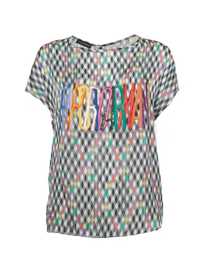 Pre-owned Emporio Armani Geometric Embroidery Silk Top In White