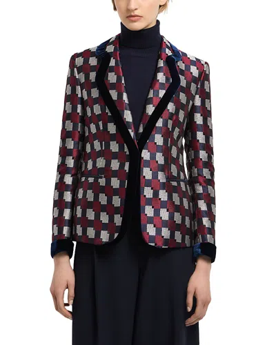 EMPORIO ARMANI GEOMETRIC JACQUARD VELVET TRIM BLAZER