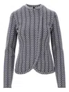 Emporio Armani Two Tone Jacquard Collarless Jacket In Grey