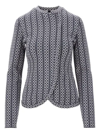 Emporio Armani Two Tone Jacquard Collarless Jacket In Solid Dark