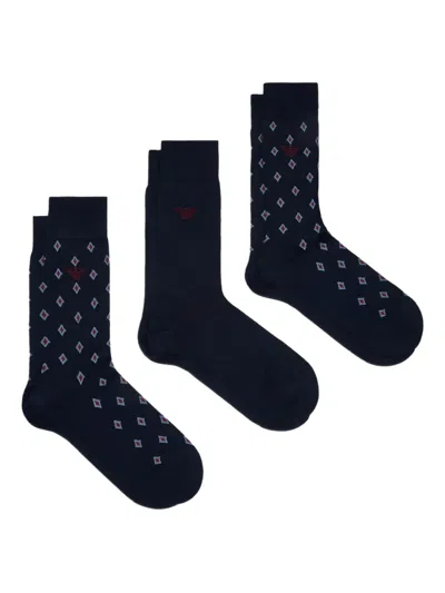 Emporio Armani Geometric-pattern Logo-detail Socks In Blue
