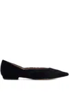Emporio Armani Pointed Toe Velvet Ballerina Shoes With Pattern In Black