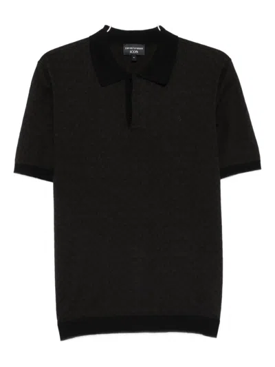 Emporio Armani Geometric-pattern Polo Shirt In Black